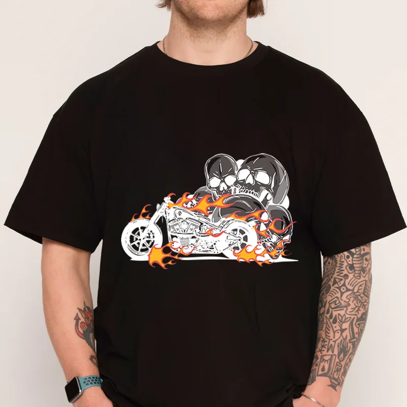 

Burning Motorcycle T-shirt New Fashion Cotton Men Short Sleeve Printing O-Neck Mens Casual T Shirt Tee