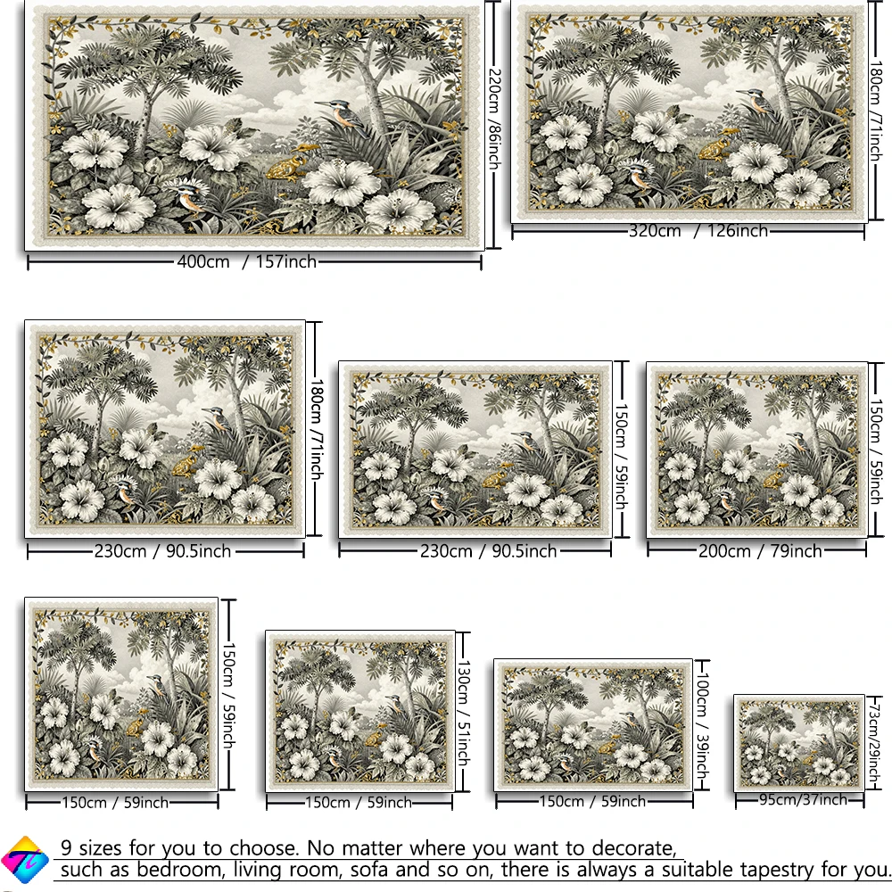 Tropical Plant Trumpet Flower Bird Pattern Printed Tapestry Wall Hanging Bohemian Style Living Room Bedroom Home Decor