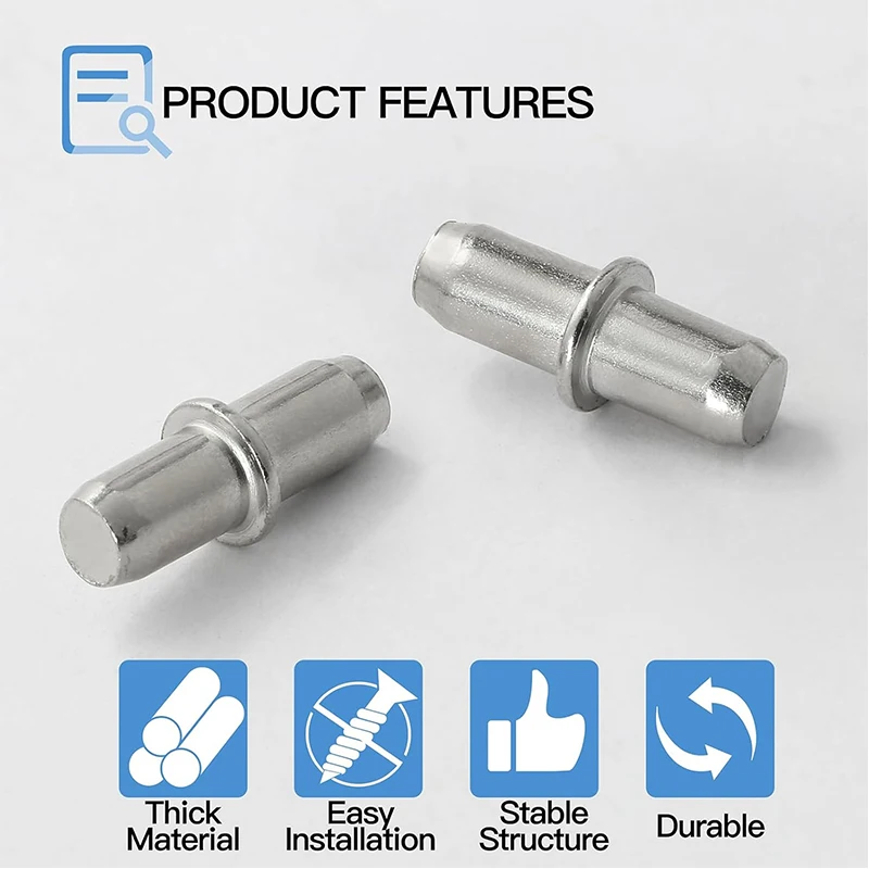 24/ 48/ 96 pcs 5mm Shelf Support Pegs, Metal Shelf Pegs, Silver Bookshelf Pegs Nickel Plated Shelf Pins Holders