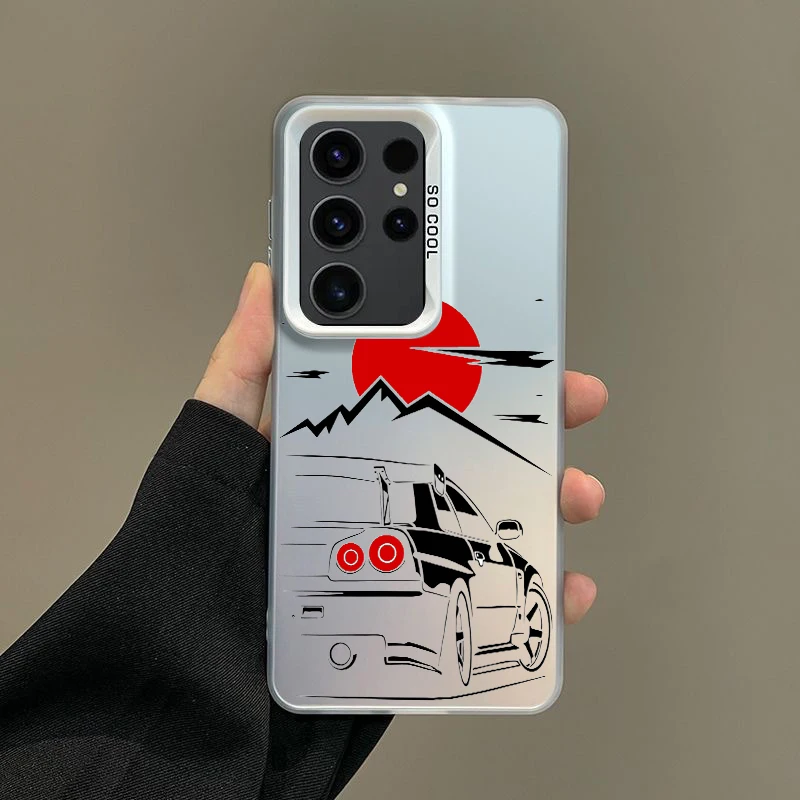 Phone Case For Samsung A56 A36 A26 A24 A16 A14 A12 A32 A50 A70 A22 A34 A54 A52 5G A06 4G Silver IMD Cover Japan JDM Sports Car