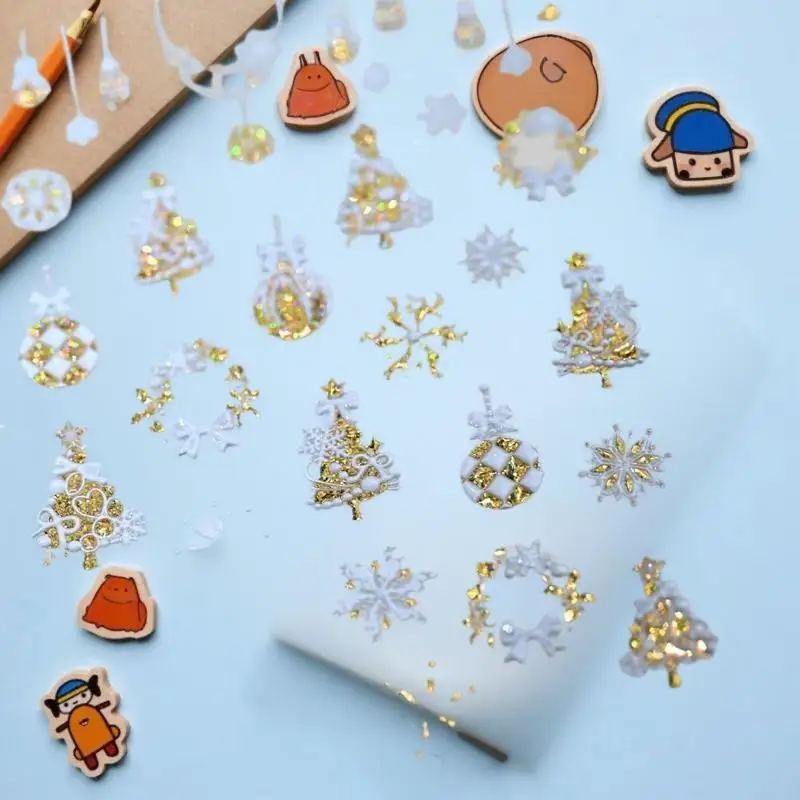 Schicke Yuletide-Schleife, mehrfarbiger Schneeflockenbaum, Nagelkunst-Patches, glamouröse Nagel-Illustrationsaufkleber, Damen-Nagelzubehör, Geschenk