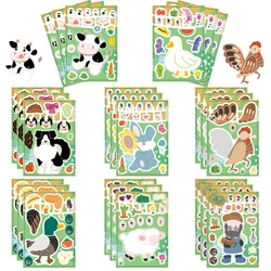 8/16/32 Uds. Pegatina de rompecabezas de animales de granja para niños Material de cuenta de mano de dibujos animados funda de teléfono portátil equipaje pegatina impermeable