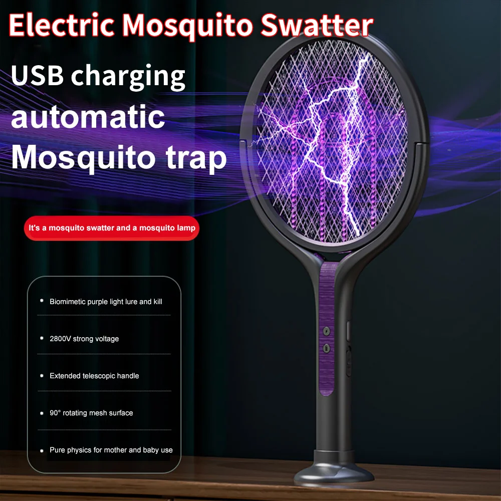 2-in-1 Mosquito Killer Multi functional Electric Fly Mosquito Swatter Retractable Mosquito Swatter USB Rechargeable Bat Swatter