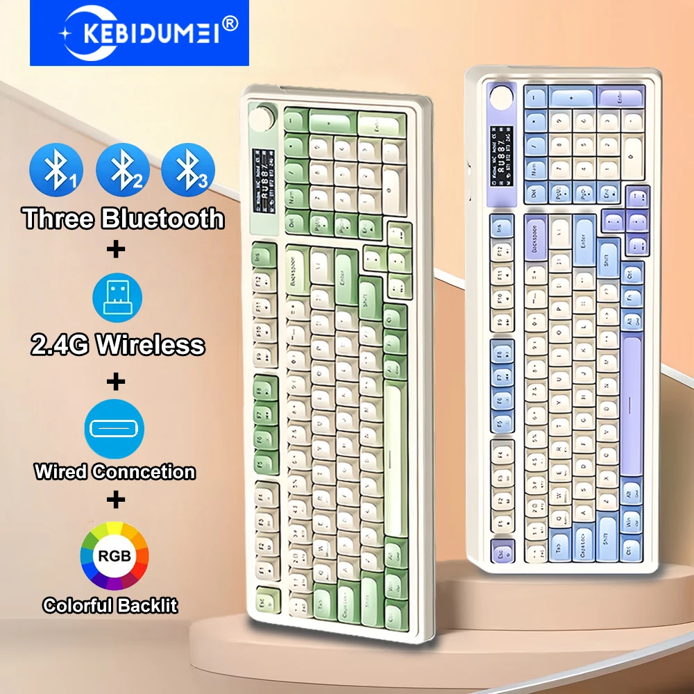 

Bluetooth/2.4G/Wired Keyboard with Screen Three Mode Keyboard RGB Gaming Keyboard 2.4G Wireless Keyboard with Knob Hot Swapping