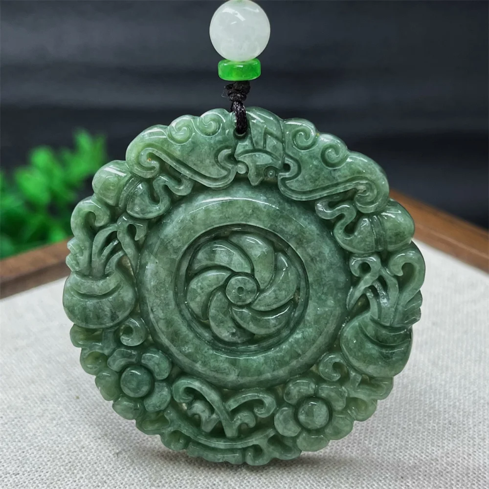

Модный натуральный зеленый жадеит, резной полый цветущий цветок, счастливый кулон, амулет, ожерелье, сертификат, роскошные нефритовые украшения