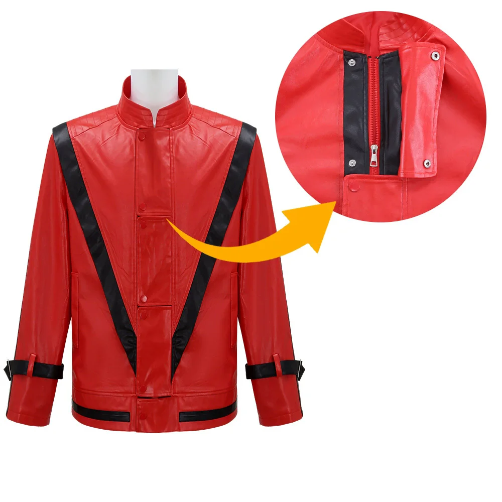 

Костюм Майкла Джексона: Красная кожаная куртка для косплея в стиле триллера, аксессуары для взрослых на Хэллоуин