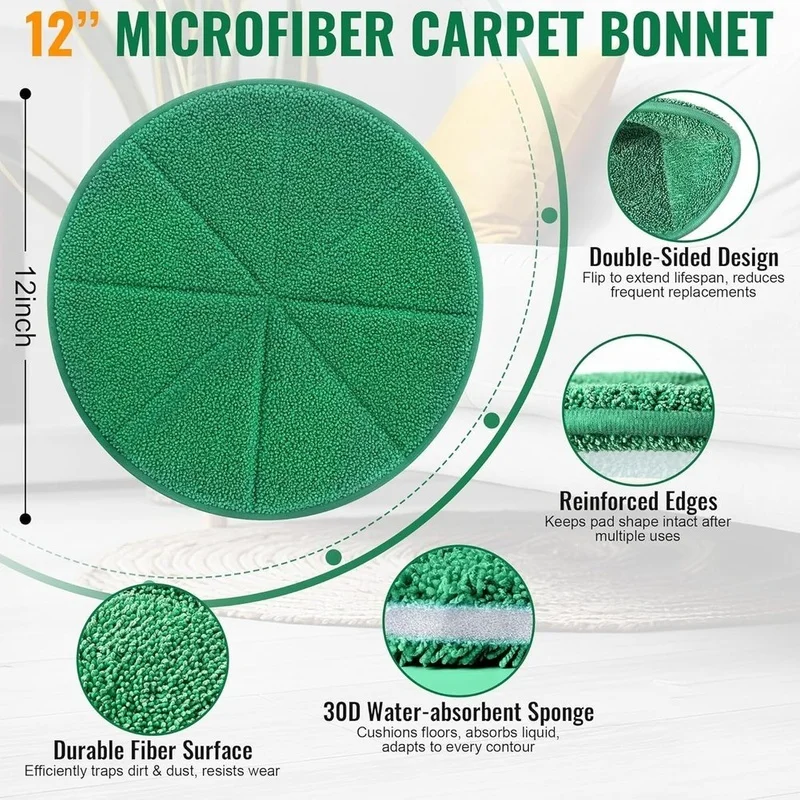 2 Pack 12" Microfiber Carpet Bonnet Pads for Orbiter ORB550MC ORB700MB ORB600MW Floor Machine, Buffing Pad 【A73 AcePro】 - view 6