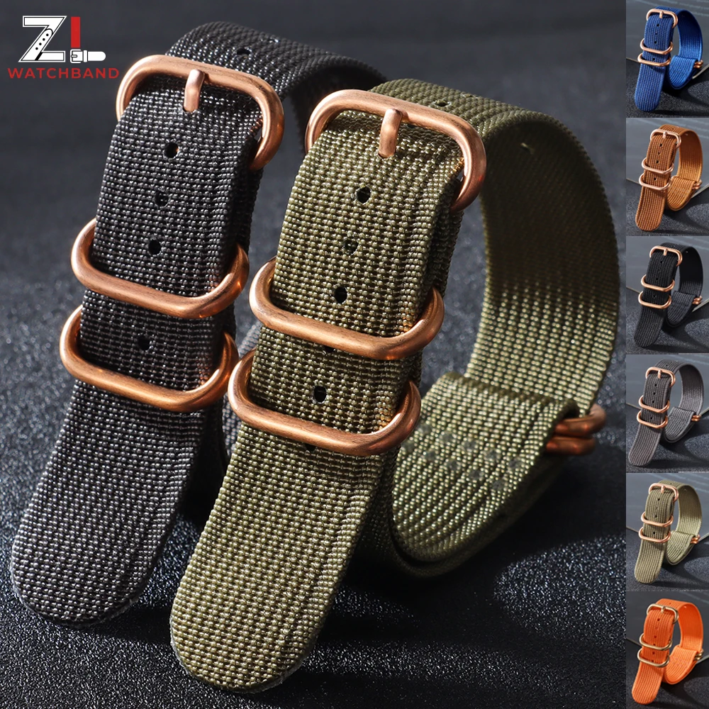 Ribbed Nylon Watch Band 18mm 20mm 22mm 24mm Woven Canvas Strap for Seiko for Omega Sport Durable Belts Rose Buckle Accessories