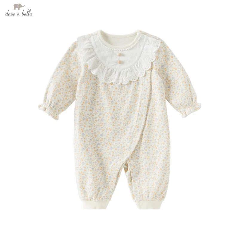 Dave Bella Newborn Jumpsuit 2025 Spring Comfortable Floral Print Girls Baby Cotton Romper Antibacterial Gentle Cute DB1250664