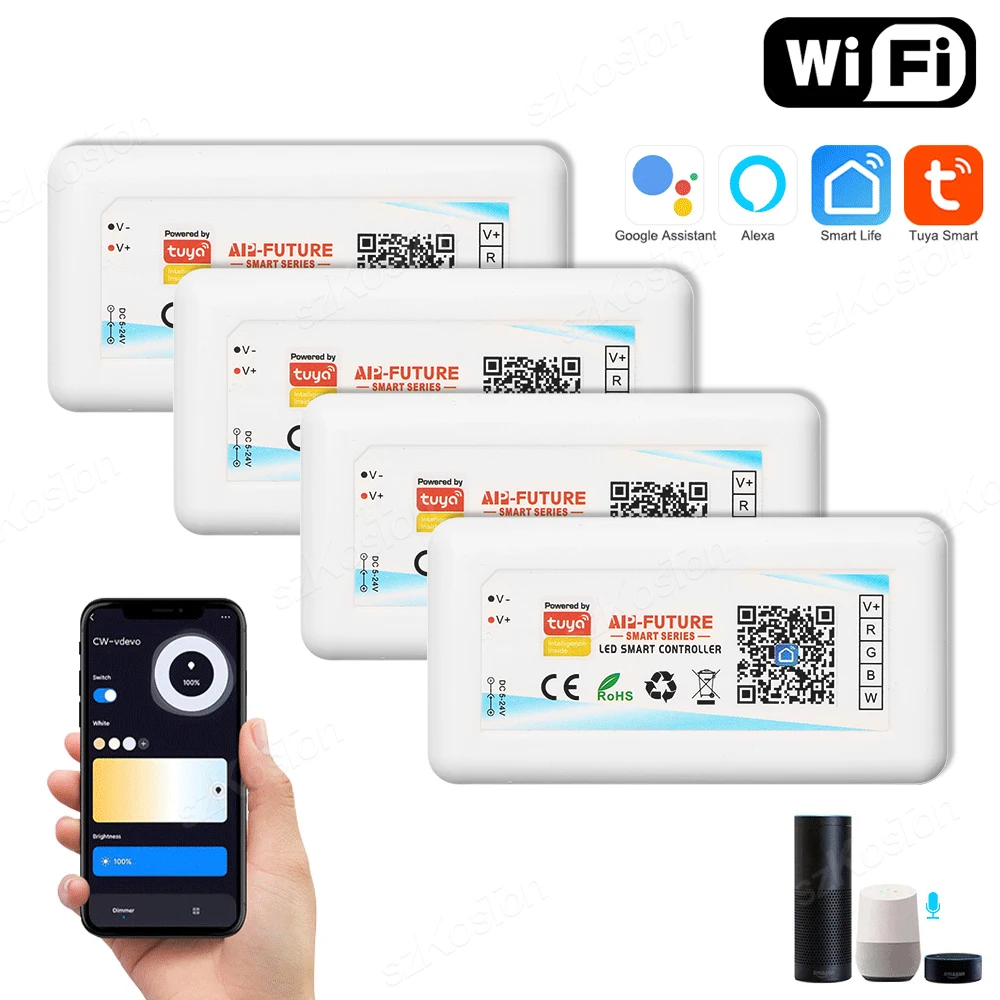 Tuya WiFi inteligentny kontroler LED DC5V-24V RGB/RGBW/RGBCCT jednokolorowy ściemniacz taśma LED pilot współpracuje z Alexa Google