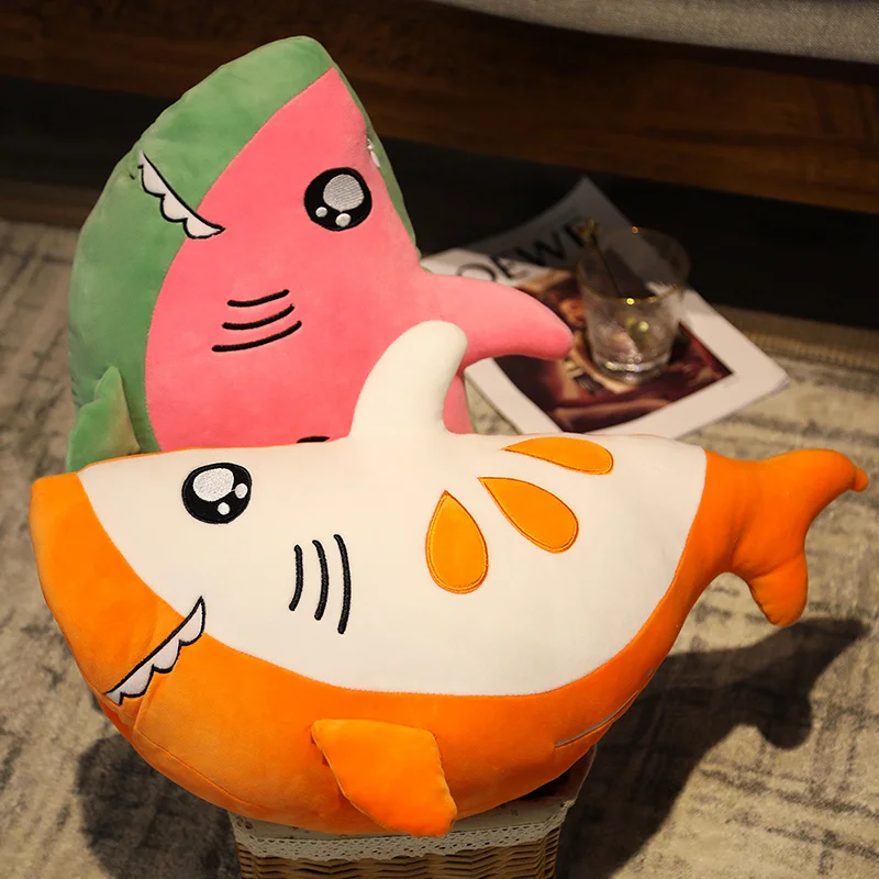 

1pc 50cm Shark Melon Plush Warm Hand Cover In Winter Must Be Soft Pillow Fruit Shark Decoration Children's Favorite Gi