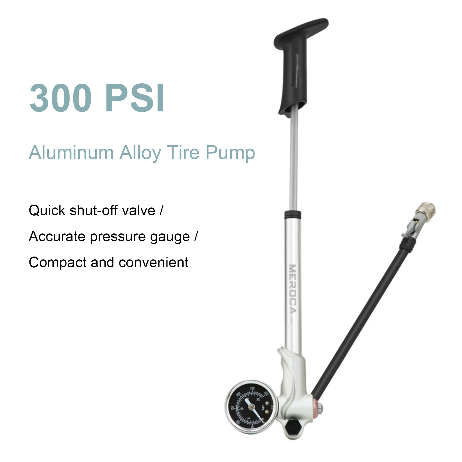 

Bike High Pressure Pump 300PSI Portable with Gauge Ergonomic Handle for Mountain/Road Bikes
