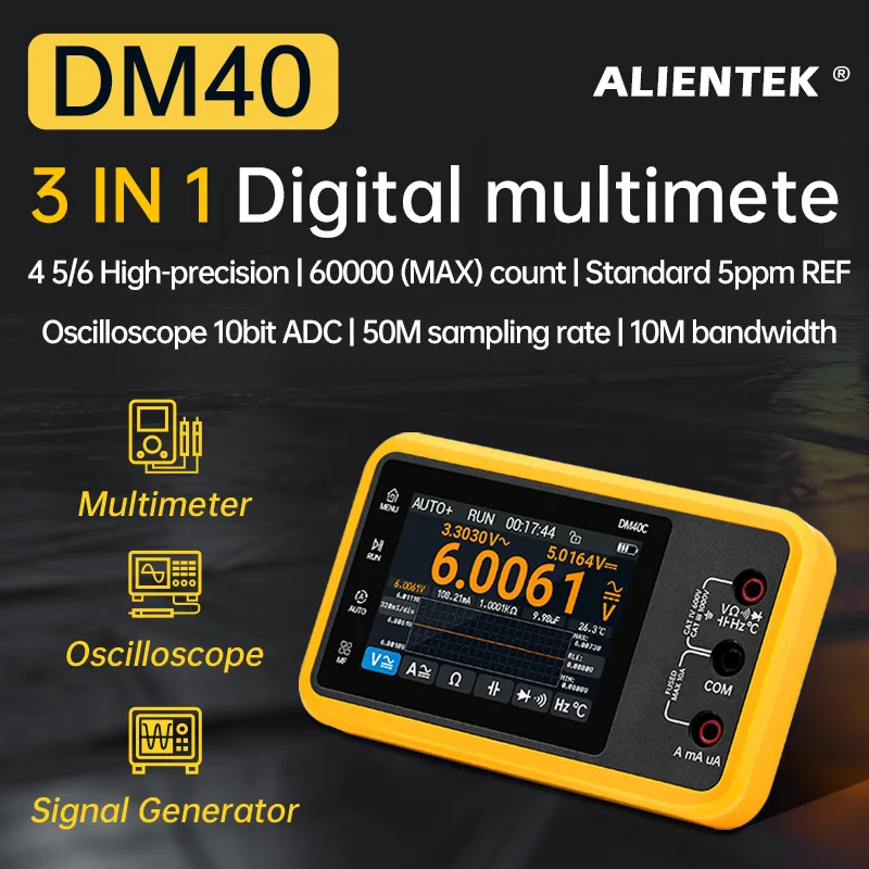 ALIENTEK DM40 цифровой портативный, Генератор сигналов, мультиметр, многофункциональный, 3 в 1, 10 МГц Частота дискретизации 50M