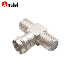 F-Type Coax Cable Splitter Combiner 3 Way Connector F Male to Dual F Female Adapter for TV Video Antenna Cable Satellite VCR