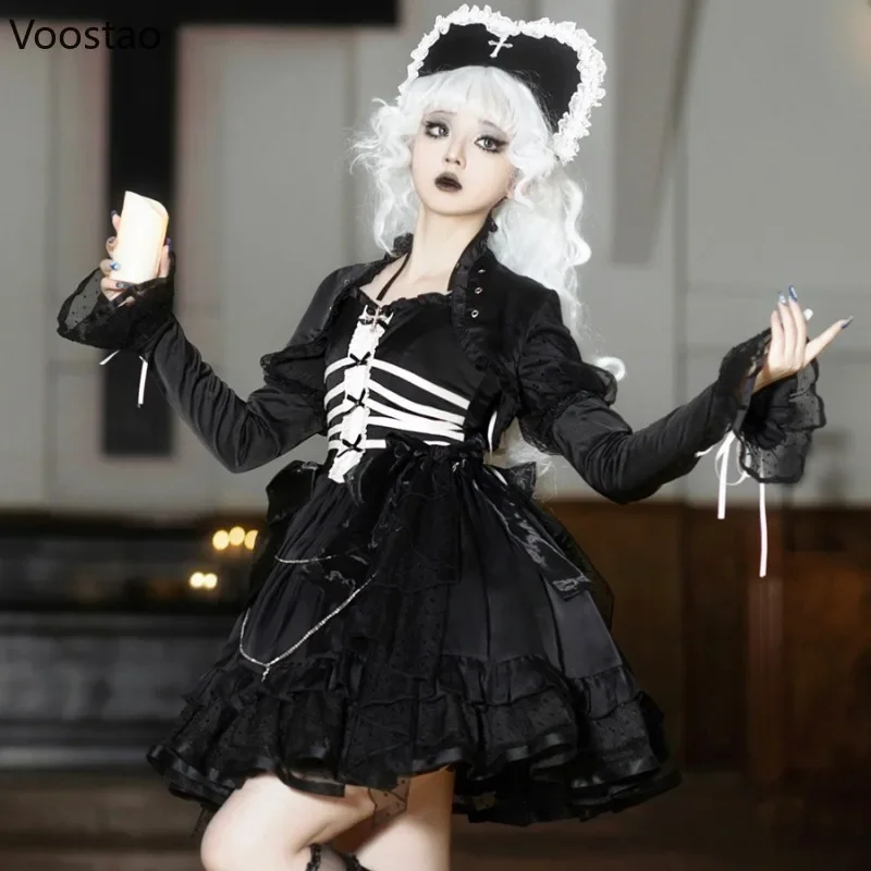 Victoriaanse Gothic Lolita Jurk Vrouwen Vintage Prisoner 'S Illusie Y 2K Punk Feestjurken Meisjes Harajuku Donkere Halloween Mini-Jurk