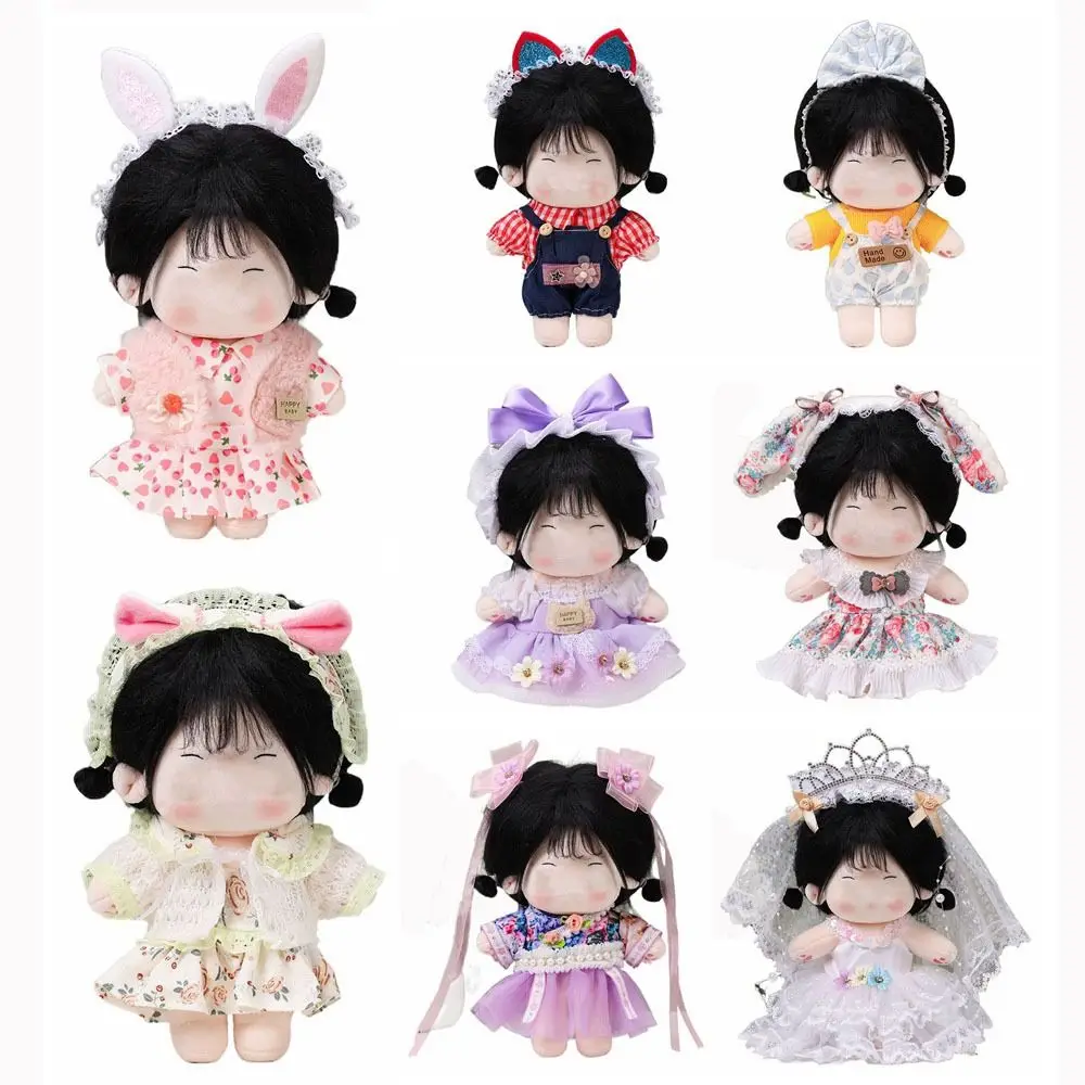 20CM Doll Clothes Lolita Bowknot Multicolor Shirt Braces Set Doll Accessories Cosplay Miniature Dress Suit Cotton Stuffed Doll