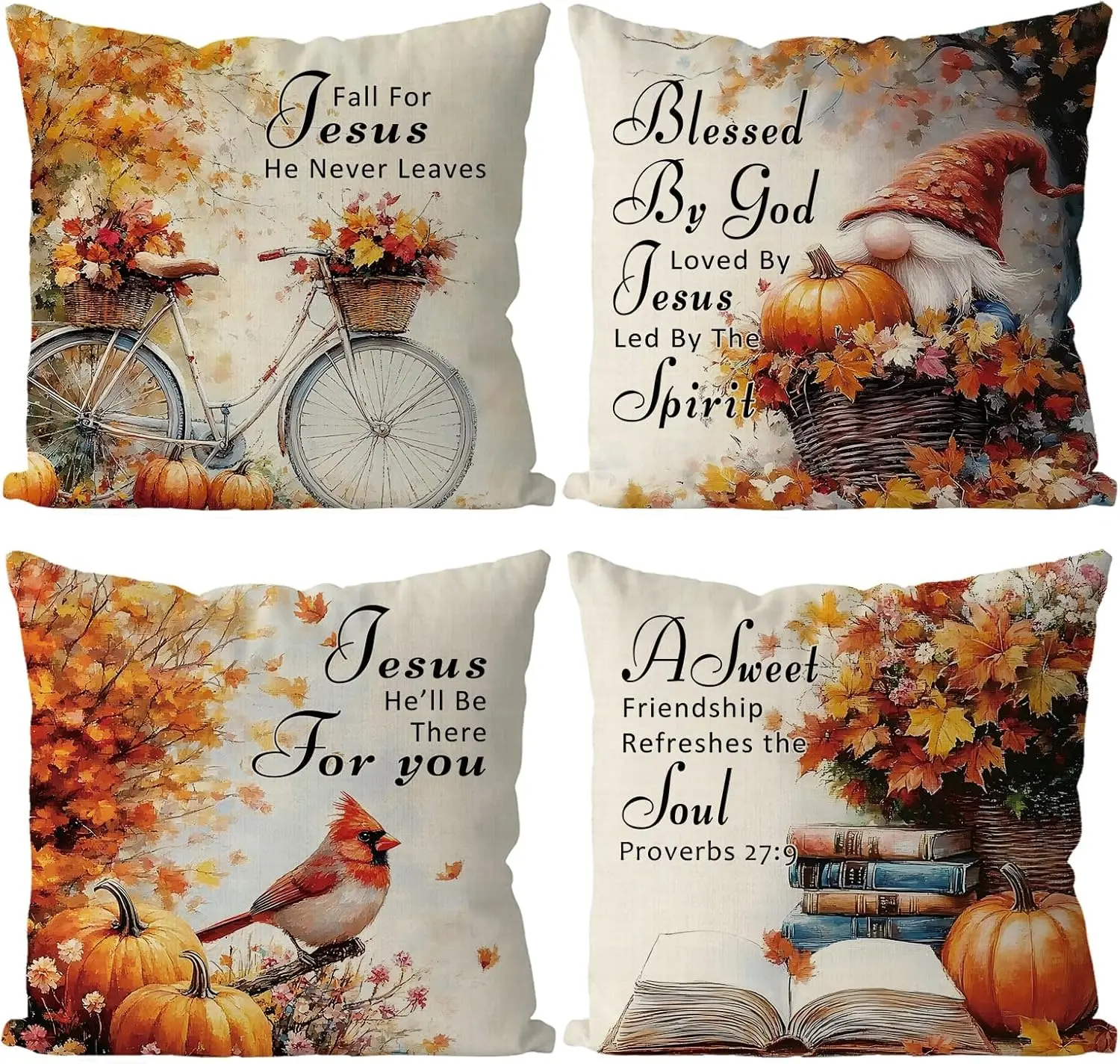 Fall Pillow Covers 18x18 Inch Set of 4 Christian Jesus Religious Throw Pillowcase Catholic Spiritual Cardinal Decorative Case