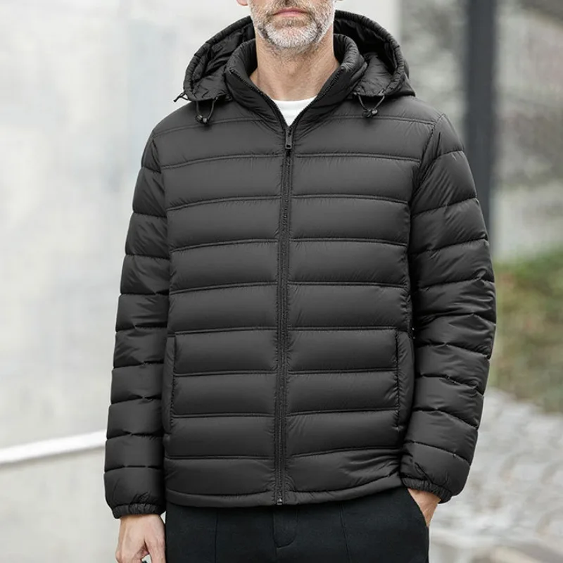 KIDWHXR Hooded Jacket Men Winter Stand Collar Lightweight Man Parkas Coat Cold-proof Long Sleeve Business Casual Male Outerwear