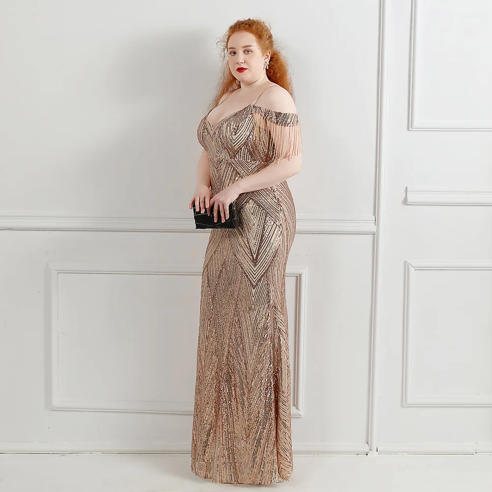 New Suspender Dress Plus Size Fat Beauty Costume Fishtail Skirt Sequin Dress Banquet Evening Dress Host Summer