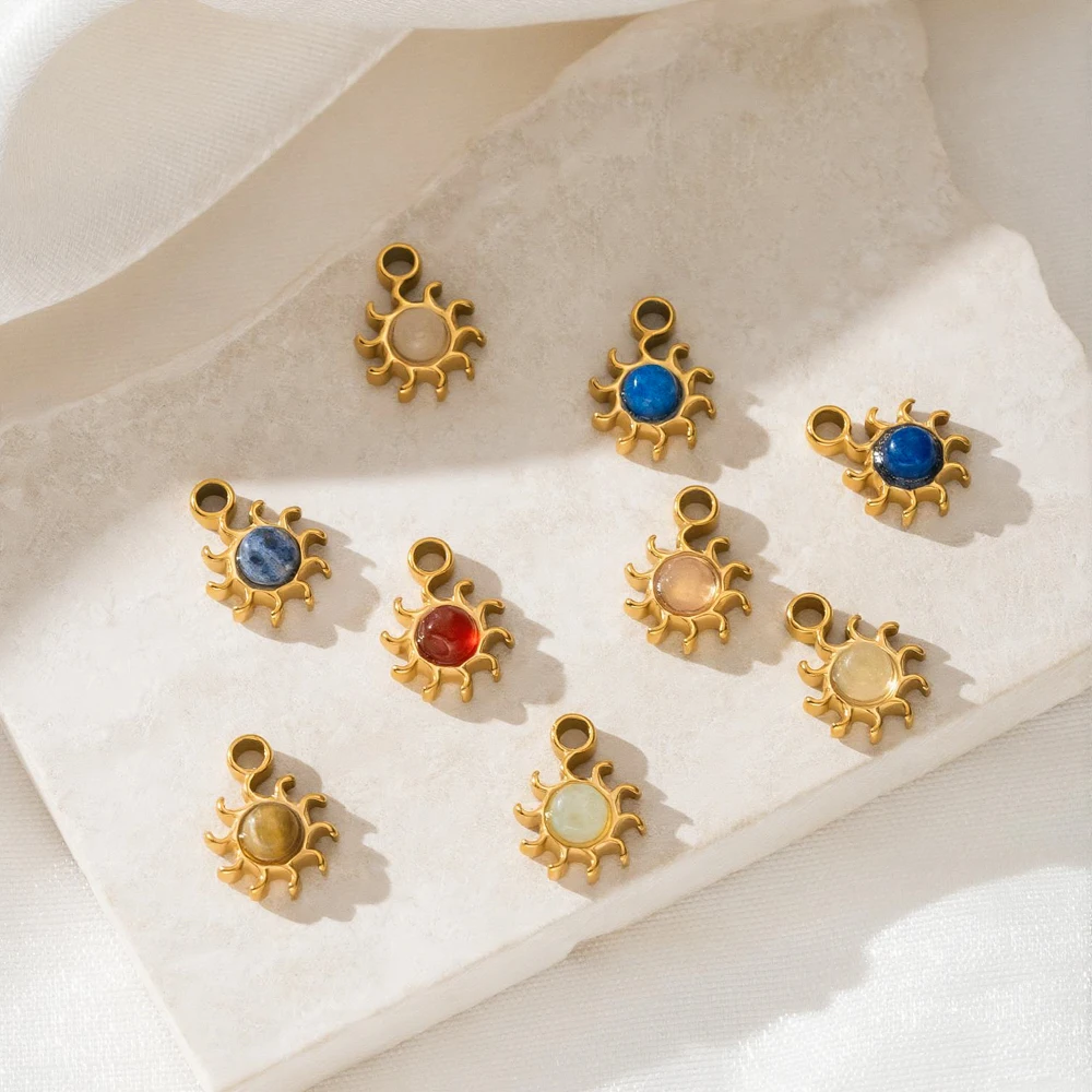 5 Stück/Set Edelstahl Goldfarben Sonnen-Anhänger für DIY Damen-Halsketten Schmuckherstellung Charms Zubehör Komponenten – Detail 1
