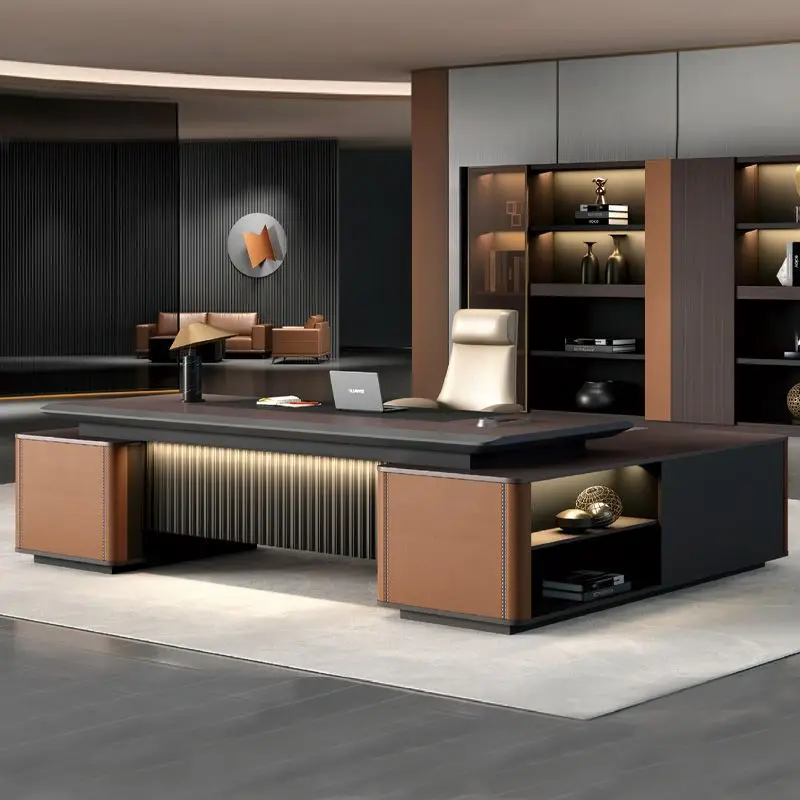 

combination is simple and modern, chairman's office desk, single atmosphere of desk, whole set of furniture