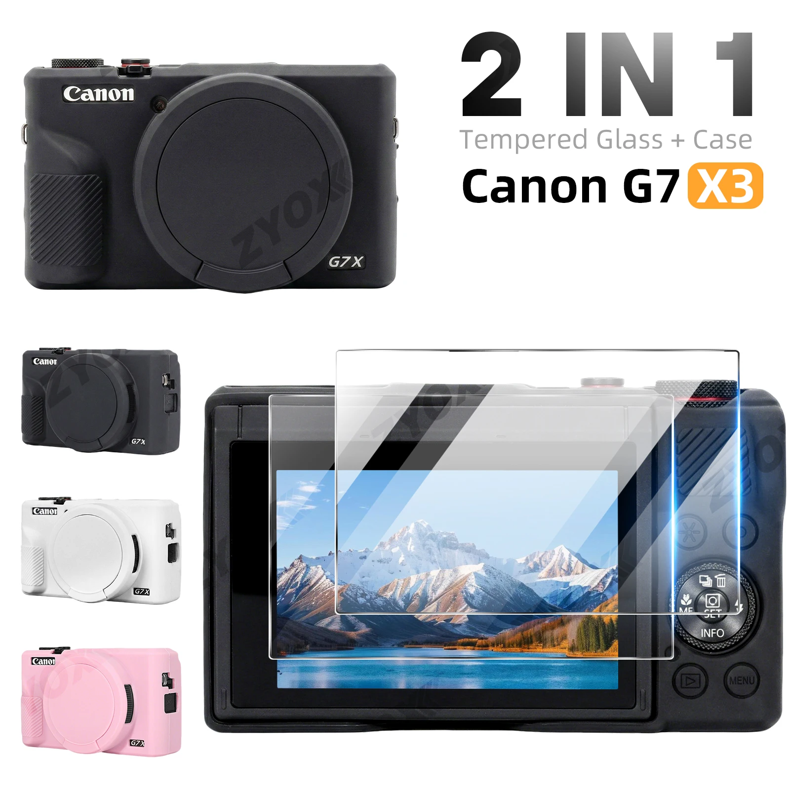 

2 IN 1 Case+Glass for Canon PowerShot G7 X Mark III‌ Camera Soft Silicone Protective Cover & Screen Protector Film Accessories