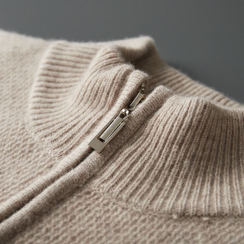 เสื้อคาร์ดิแกนผู้ชายคอเต่าครึ่งตัวแบบหนาสำหรับฤดูใบไม้ร่วง/ฤดูหนาว ผลิตภัณฑ์ใหม่ ผลิตจากขนแกะเมอริโน 100% ถักแบบลายรังผึ้ง สไตล์ลำลอง