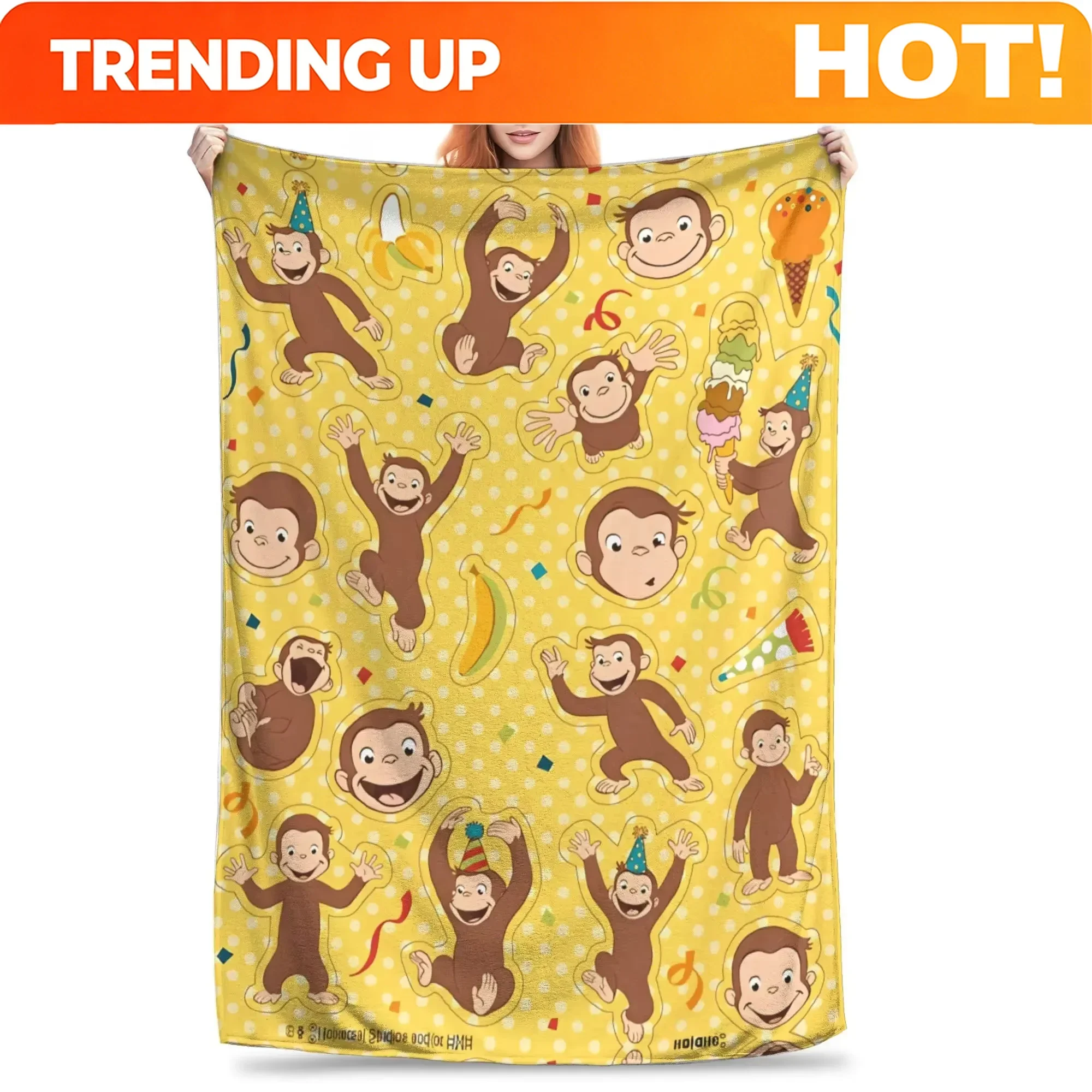 Customization Curious George Flannel Blanket - Super Soft Throw for Bedroom Sofa Camping Street Trend Decor