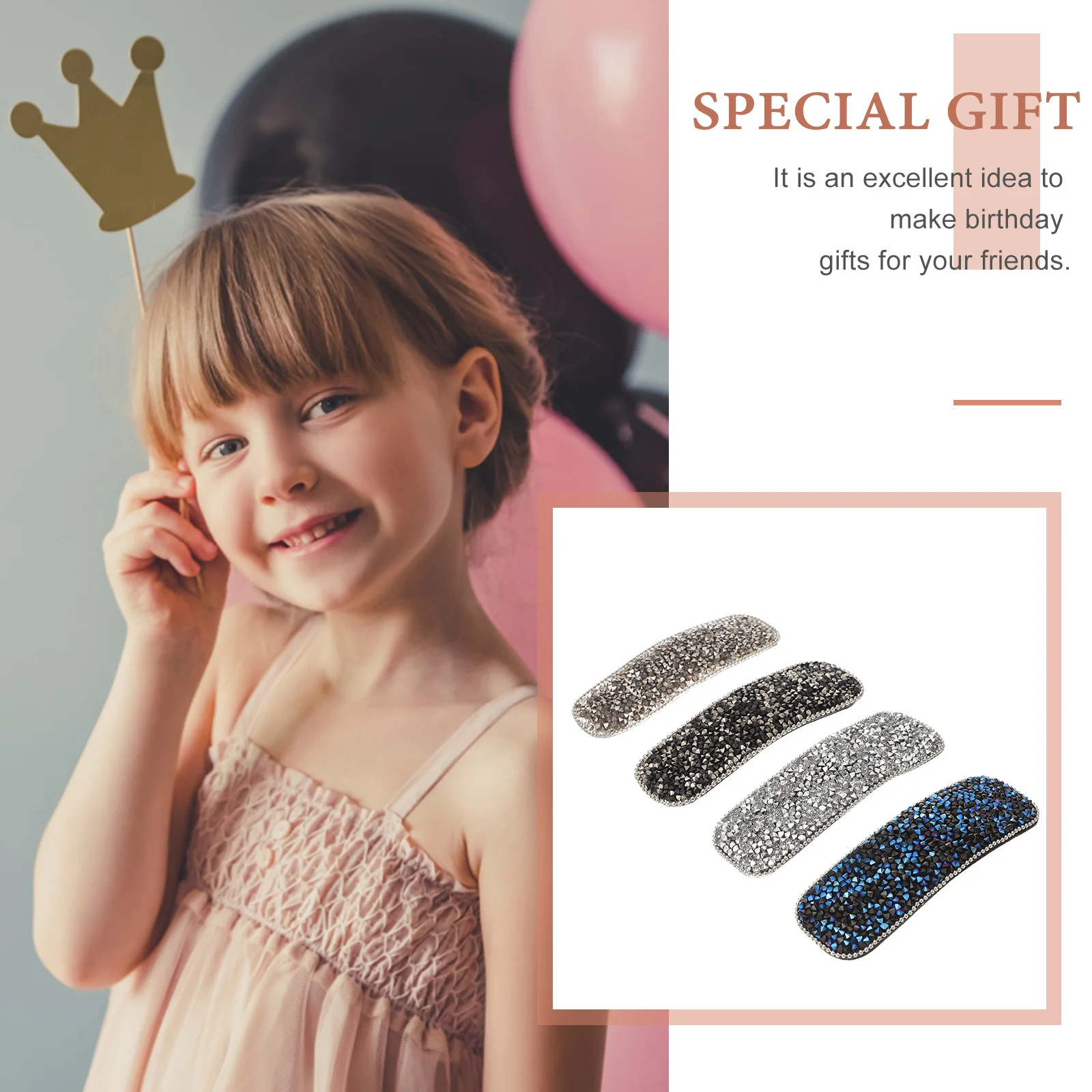 4 szt. mieszanych spineczek do włosów z kryształkami, kwadratowe spinki zatrzaskowe, metalowe wsuwki dla dziewczynek, jaskrawe kolory, akcesoria festiwalowe