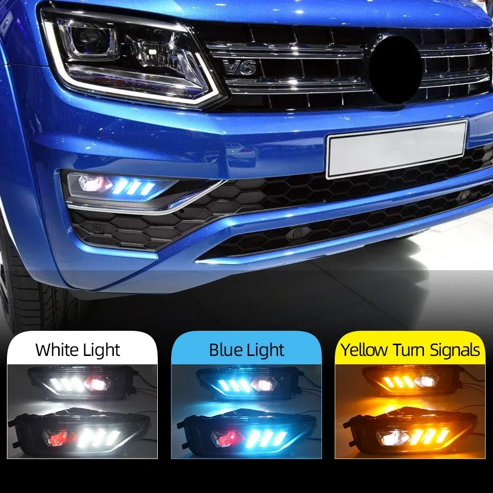 New！ CSCSNL 1Pair DRL Daytime Running Light for VW Amarok 2016 2017 2018 2019 Front Bumper Light LED Fog Lights with Turn Signal