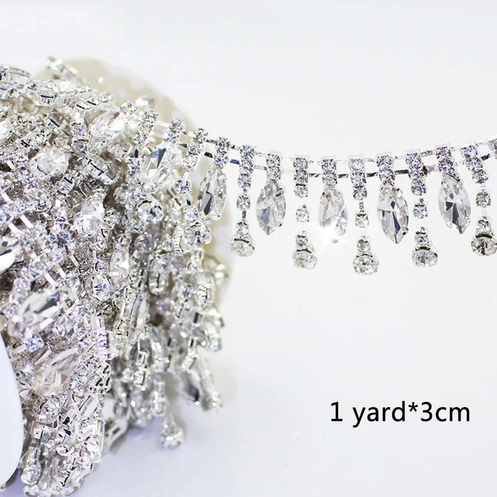 0.5/1yard Rhinestone Tassel Lace, European and n style horse eye code chain lace Welding Rhinestone Claw chain edge Hand DIY