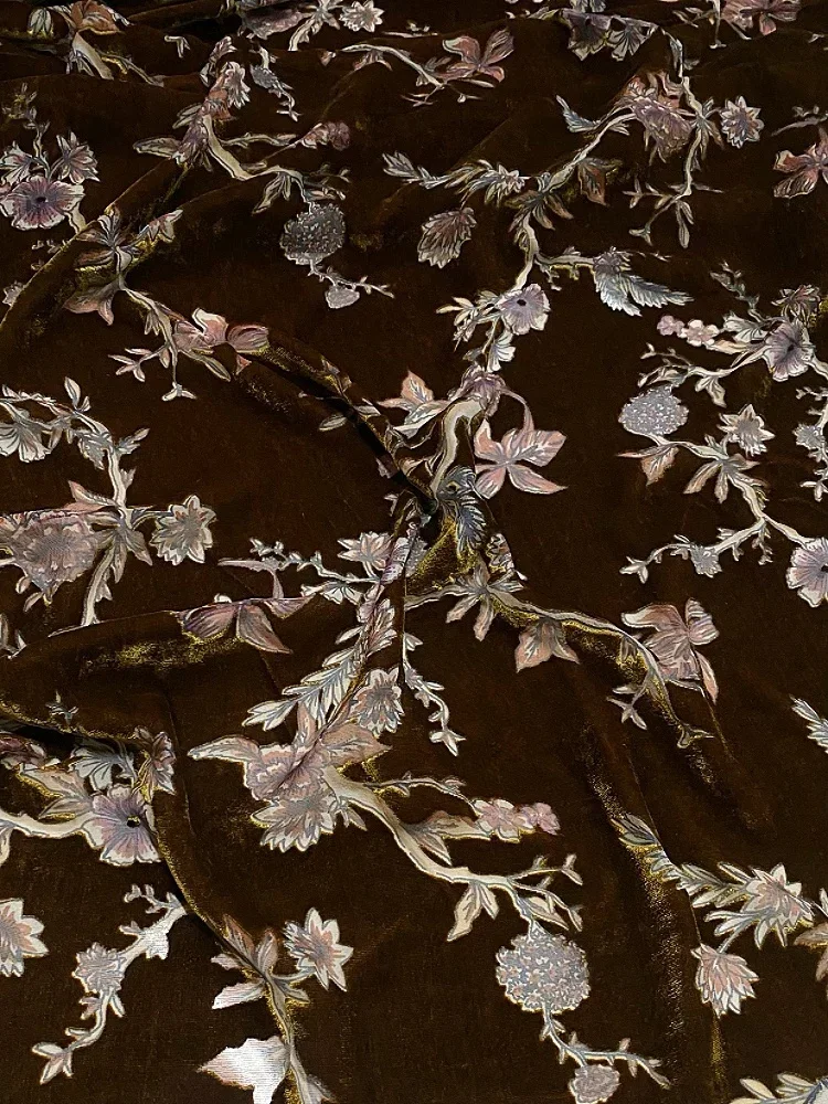 Tessuti morbidi Cheongsam per abiti in vero velluto floreale e jacquard effetto consumato elegante e lucido per cucire