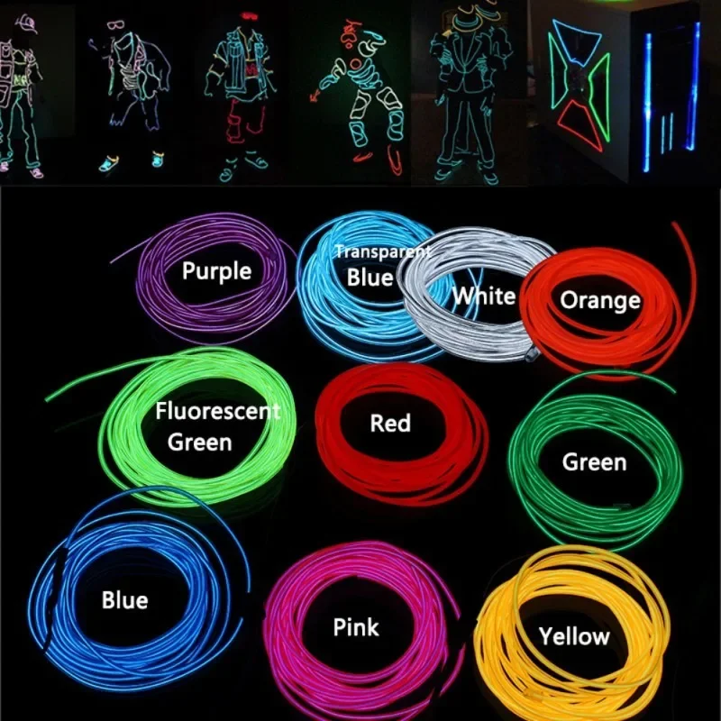 1/3/5m Glow EL Wire Cable LED Neon Christmas Dance Party DIY Costumes Clothing Luminous Car Light Decoration Clothes Ball Rave