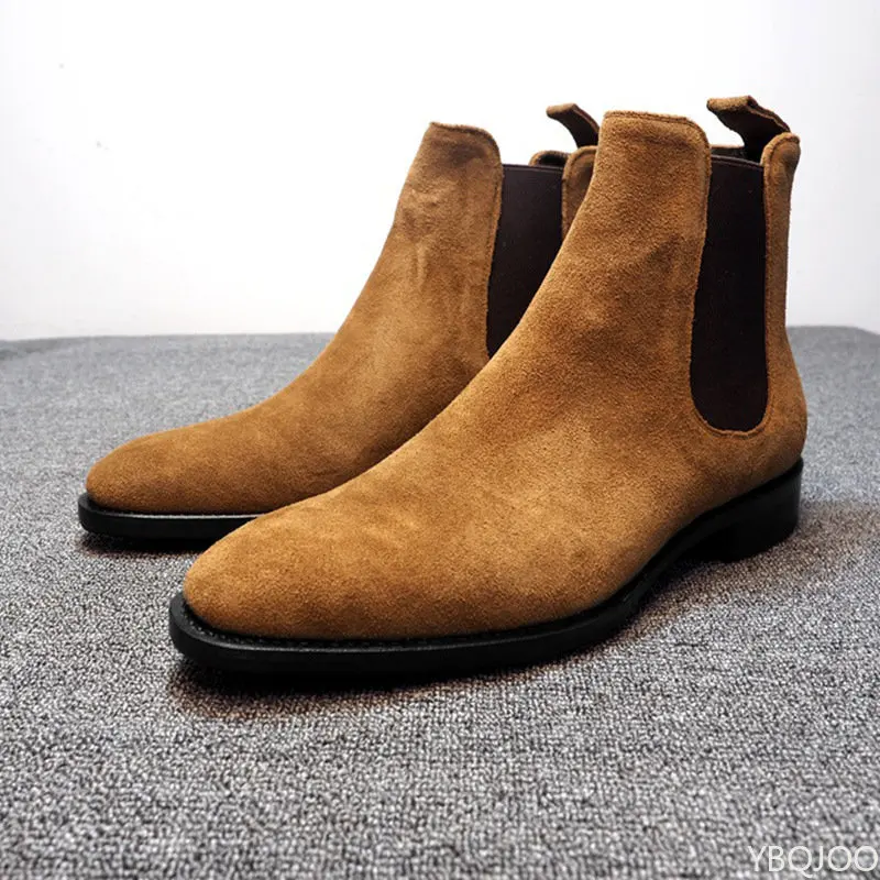 Homens chelsea botas preto marrom veludo alto tornozelo vestido sapatos masculinos sapatos de caminhada resistente ao desgaste chelsea vestido botas de hombre