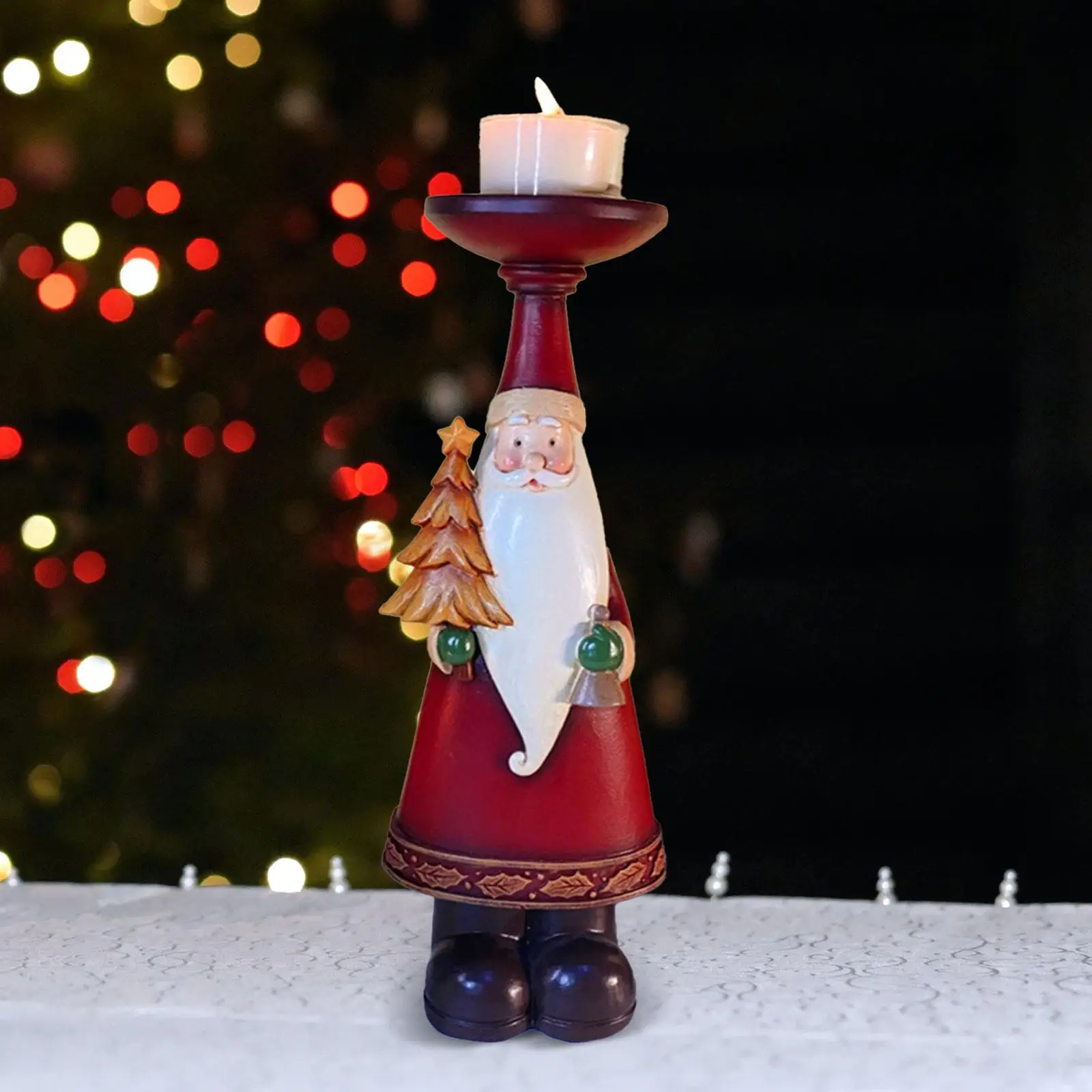 Christmas Santa Claus Figurine Candle Holder for Fireplace Multipurpose Candle Stand Candlestick Holder Resin Xmas Ornament