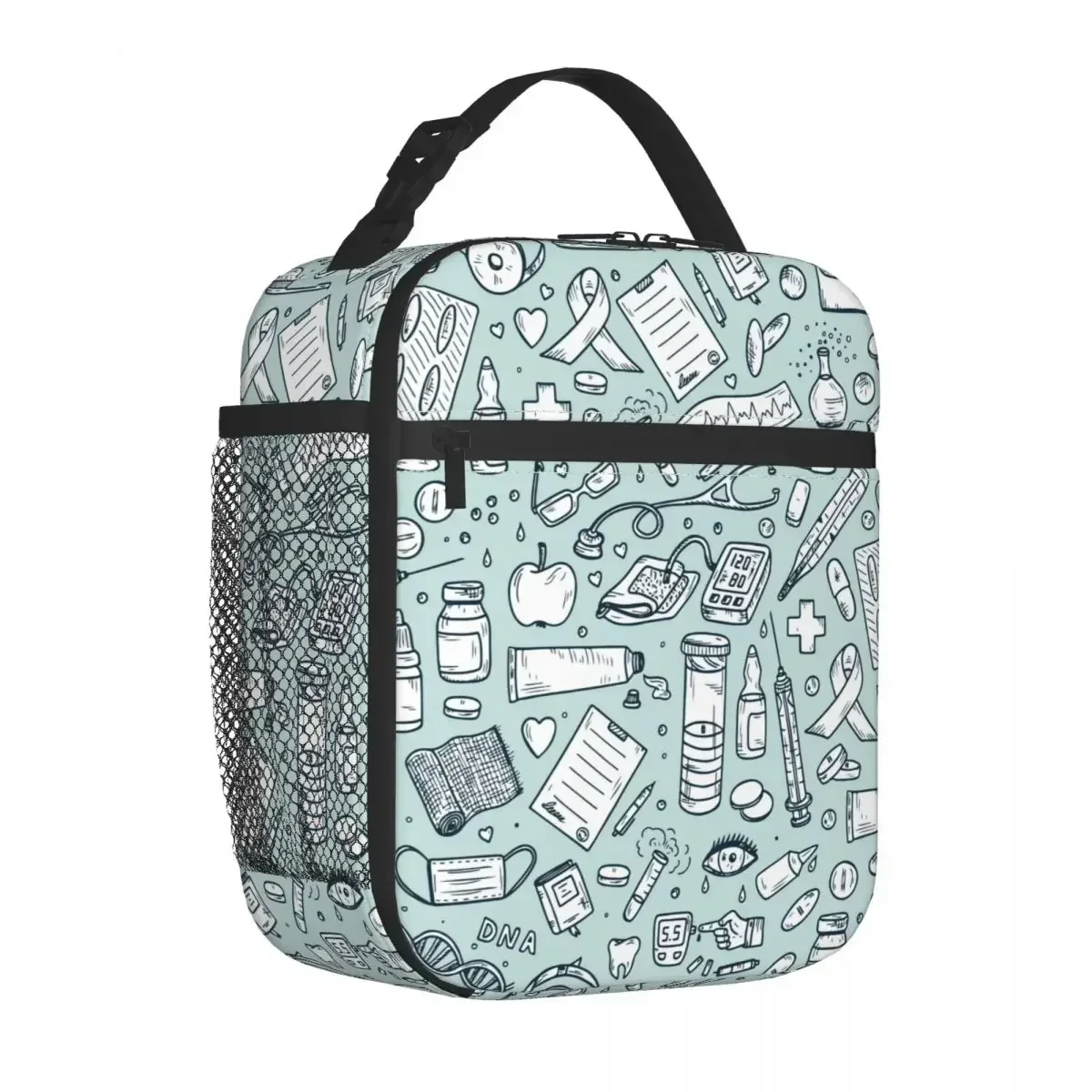 Healthcare And Medicine Pattern Medical Doodle Insulated Lunch Bags Large Thermal Bag Lunch Box Tote Office Outdoor Girl Boy