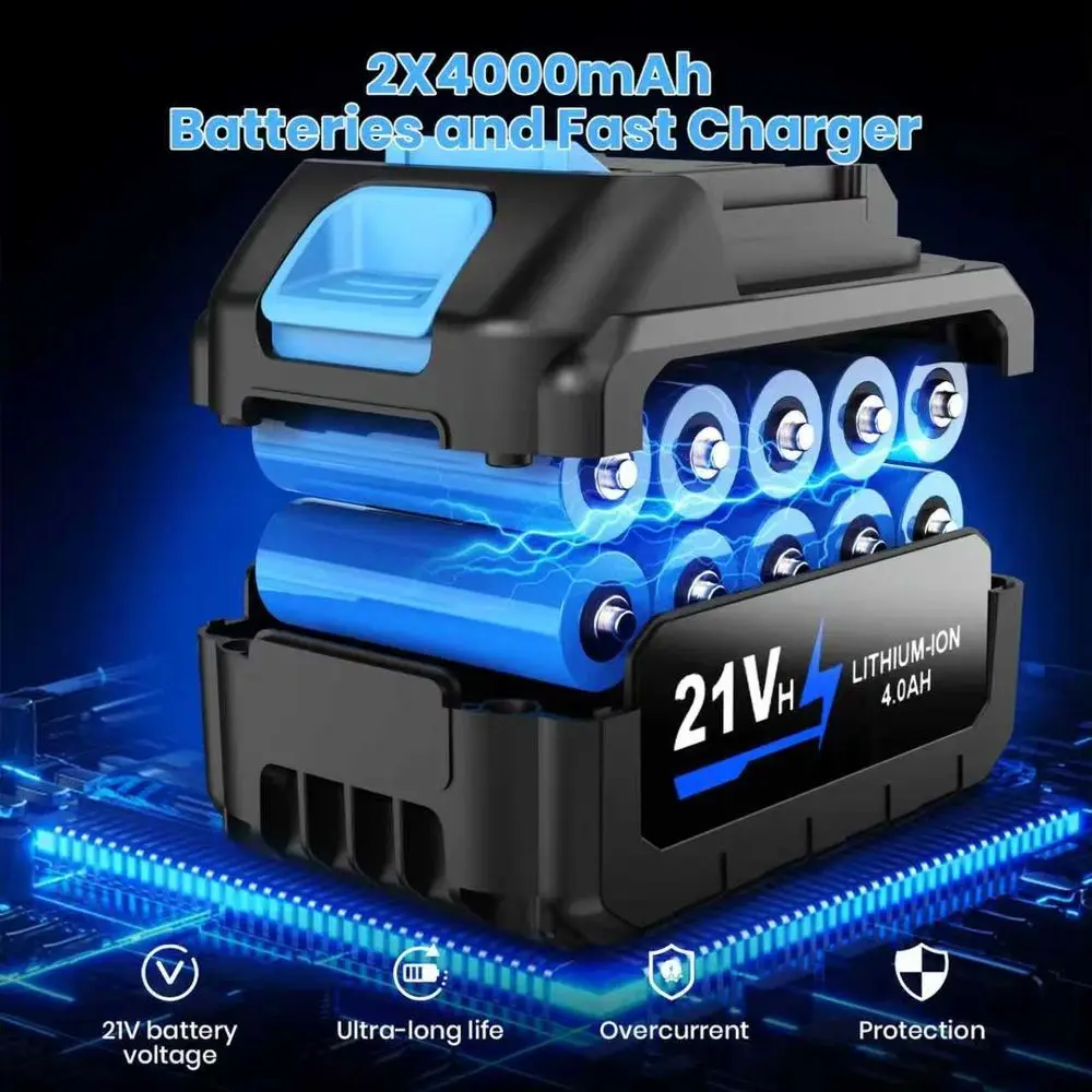 منفاخ أوراق شجر مطور لعام 2025 - 800,000 دورة في الدقيقة مع بطاريتين × 4.0 أمبير في الساعة وشاحن منفاخ كهربائي للعناية بالعشب والمرآب في ساحة العناية بالحديقة