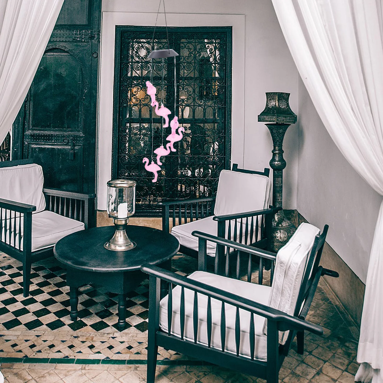 

Flamingo Decorative Lights Solar Powered Hanging Wind Chime Garden Lanterns Plastic Outdoor ornaments Landscape Lighting Warm