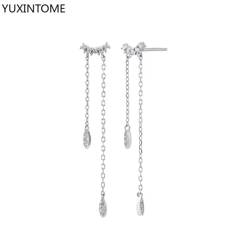 Women's 925 Silver Crystal Tassel Stud Earrings