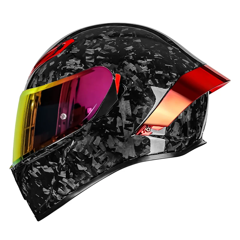 Carbon Fiber Full-Face Motorcycle Helmet with Dual Visors and Large Rear Spoiler – Street/Crash Helmet