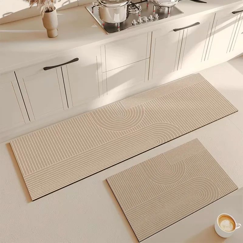 Vikama 1/2pcs Wabi-Sabi Kitchen Absorbent Floor Mat Simple Lines Non-Slip Entrance Bathroom Floor Mat Soft Diatom Mud Carpet