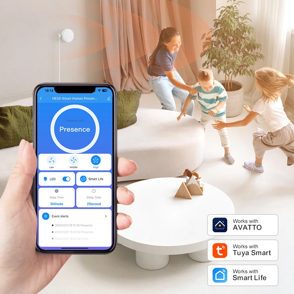 AVATTO Tuya WiFi Sensor de movimento de presença humana Detector de movimento de radar de onda milimétrica com luminância funciona com Alexa, Google Home