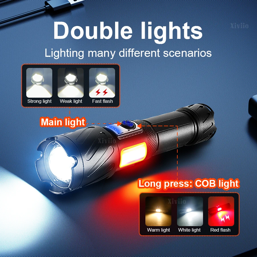 XHP160 Super Bright High Power LED Flashlight Rechargeable Lamp With Magnet Lantern Waterproof Torch For Outdoor Camping Work