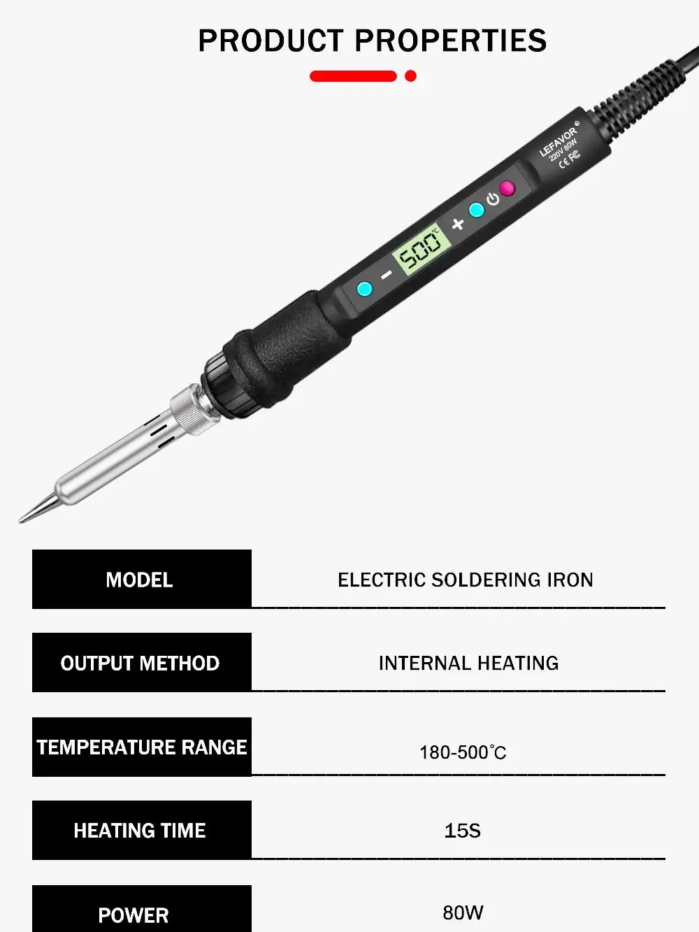 LEFAVOR 80W Digitale display soldeerbout lassen set C/F schakelende kalibratie temperatuur 100-500C thuis reparatie DIY - afbeelding 2