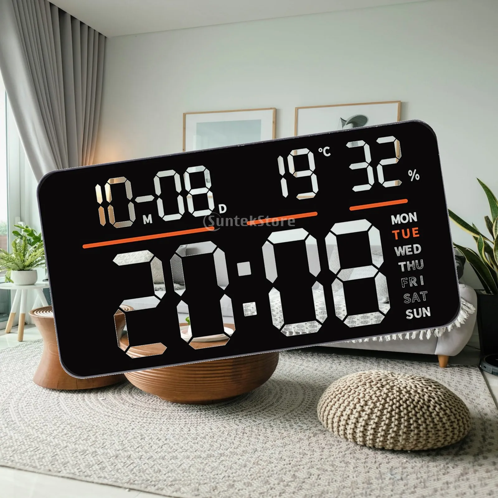 Digital Clock Timer Temperature and Humidity Multipurpose Large Display Double Alarms for Living Room Hotels Hall Beside Bedroom