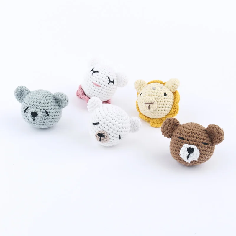 5Pcs Crochet Animal Baby Pacifier Clip Accessories Handmade Bunny Teether Beads Newborn Nipple Clip Dummy Soother Holder Toy