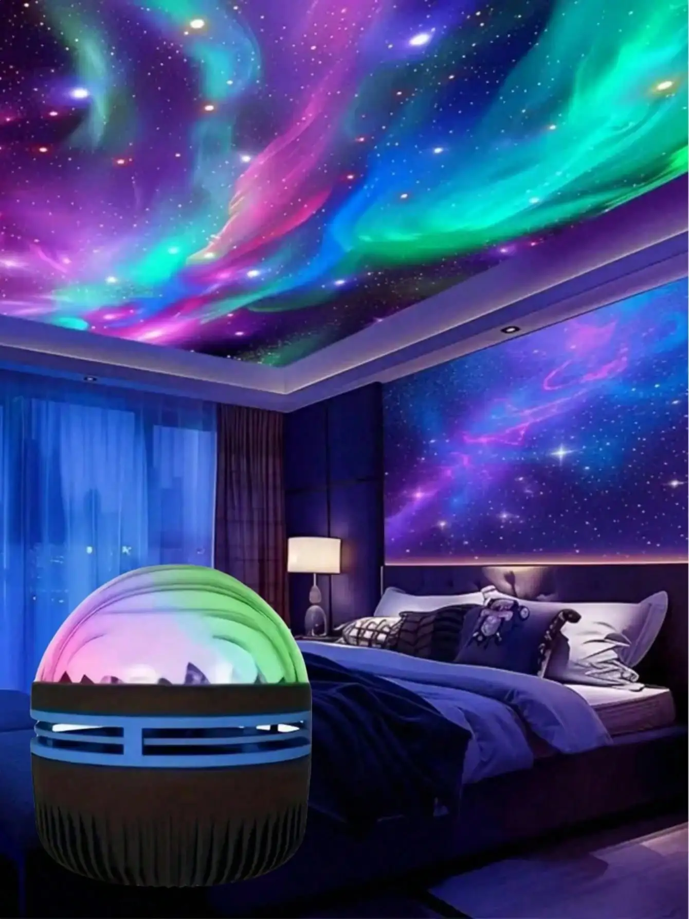 1pc 7-Color Aurora LED Projector (Remote+USB) – Milky Way Night Light for Bedroom & Music Room
