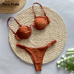 Para Praia 3 kolory Sexy Bandeau zestaw Bikini bandaż brazylijski damski strój kąpielowy kobiet stroje kąpielowe bez pleców dwuczęściowy kostium kąpielowy