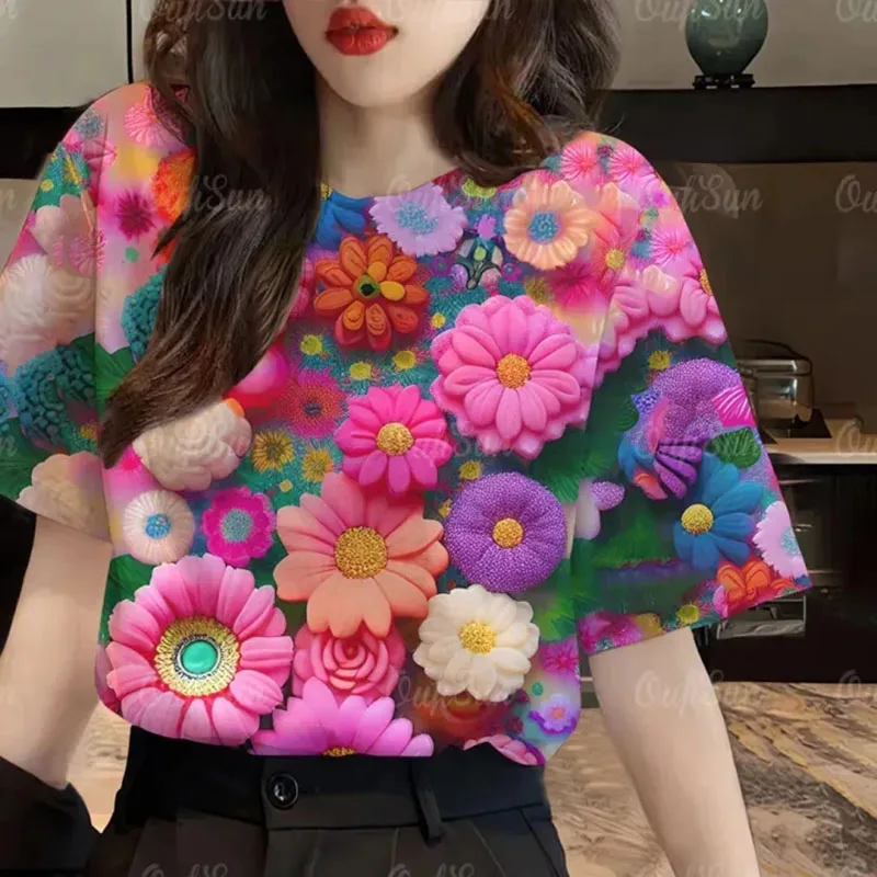 Women's Beautiful Flower 3D Prints T-Shirt Short Sleeve Tees Tops 3D Prints O-Neck Shirt Summer Casual Women's Clothing Apparel