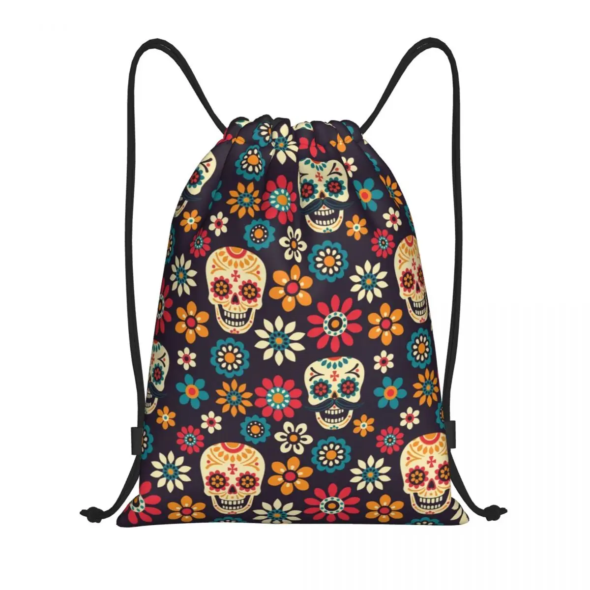 Day Of The Dead Pattern Drawstring Backpack Women Men Gym Sport Sackpack Foldable Sugar Skull Santa Muerte Training Bag Sack